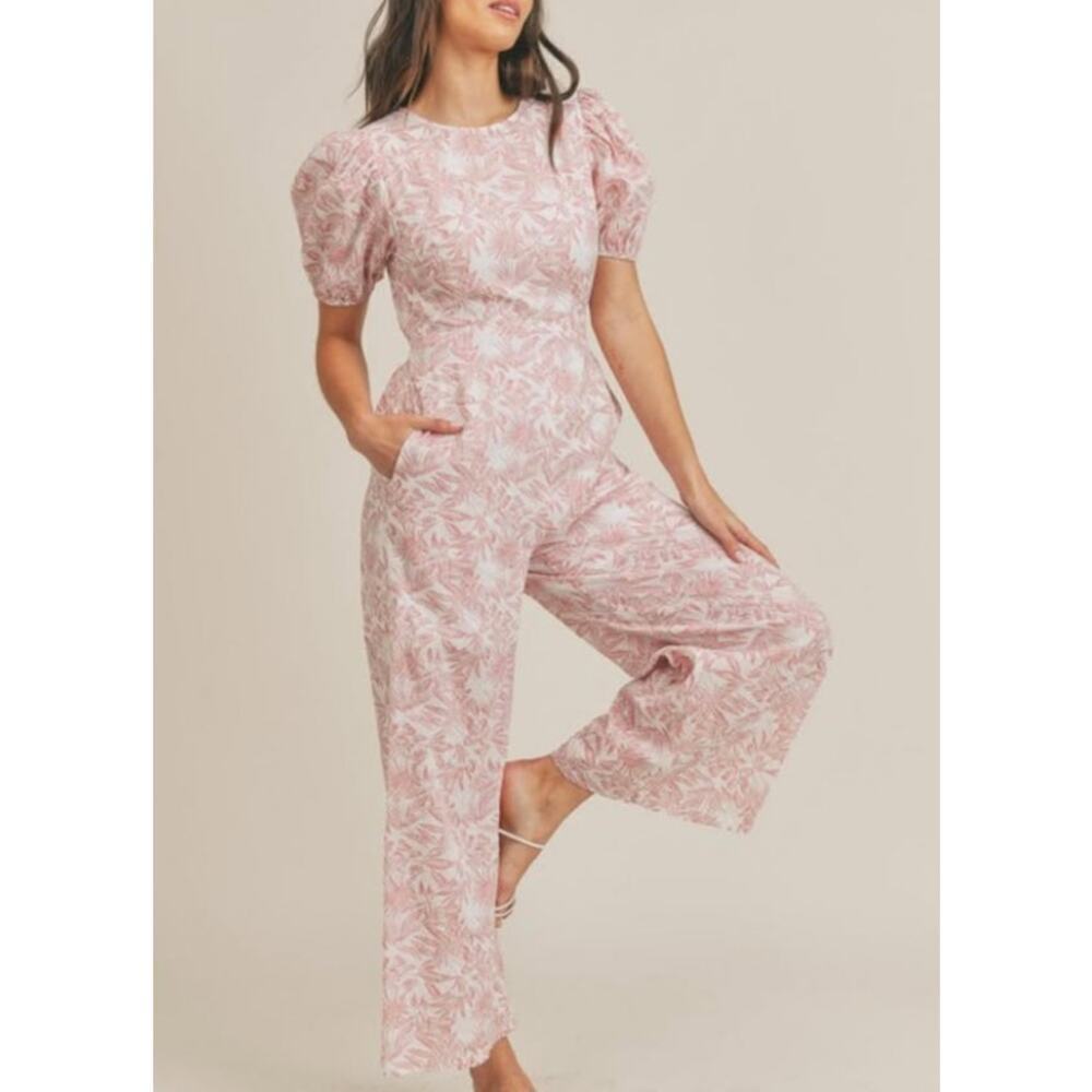Vici‎ Pink & White Tropical Floral Tie Back Jampsuit